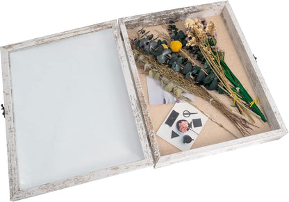 GraduatePro Shadow Box Frame 11x14 Display Case with Linen Back, Real Glass Window Door with Hinge, Picture Frame Wedding Bouquet Memorabilia Medals Photos Memory Box for Keepsakes, Carbonized Black