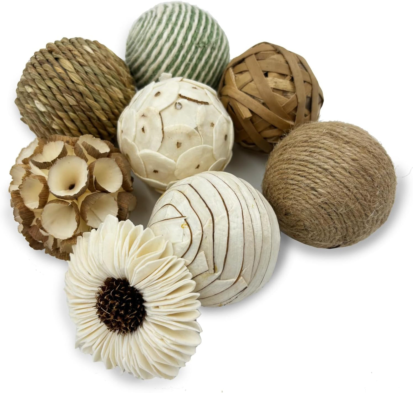 6 Pcs Decorative Balls for Centerpiece Bowls,2.36 Inch Natural Handmade Cotton Linen Orbs Balls,Wood Decorative Ball,Vase Fillers, Home Table Decor