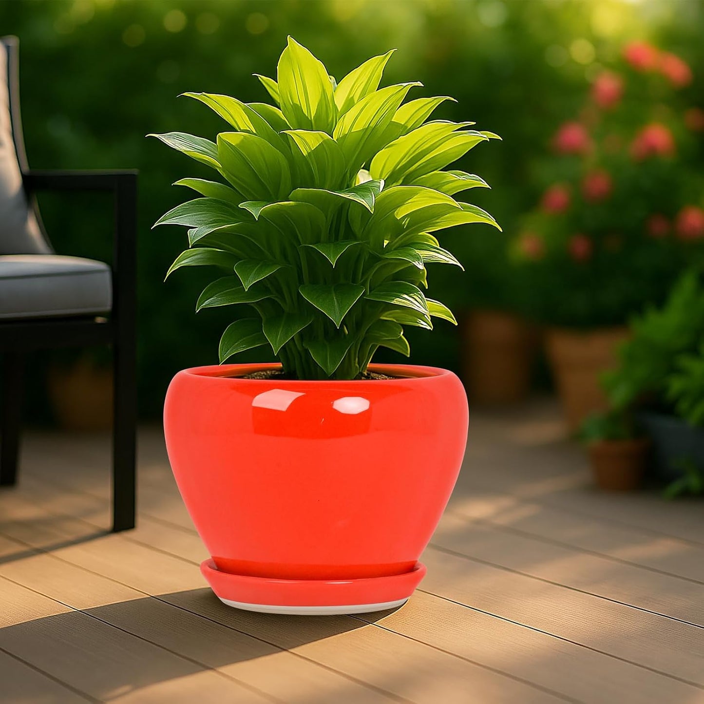 Deep Dream 6 Inch Plant Pots- Ceramic Planter Pot with Drainage Hole and Saucer, Round Flower Pot for Indoor Outdoor Succulent, Snake Plants and Cactus, Blue