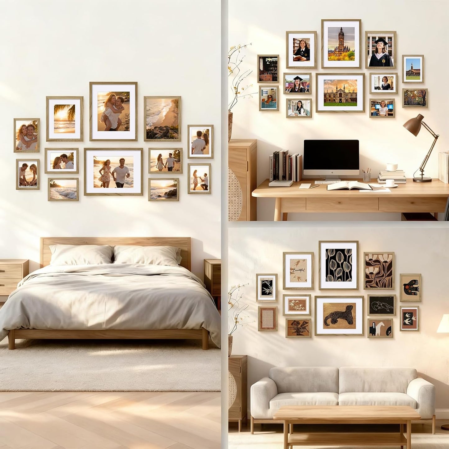 Egofine Picture Frame Set 12 Pack, Picture Frames Collage Wall Decor with Two 11x14, Two 8x10, Four 5x7, Four 4x6 for Wall and Tabletop, Made of Solid Wood, Covered by Plexiglass, Natural Wood