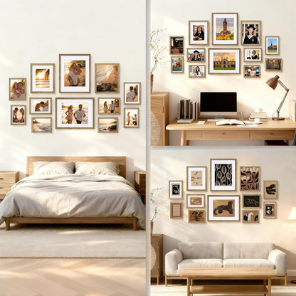 Egofine Picture Frame Set 12 Pack, Picture Frames Collage Wall Decor with Two 11x14, Two 8x10, Four 5x7, Four 4x6 for Wall and Tabletop, Made of Solid Wood, Covered by Plexiglass, Natural Wood