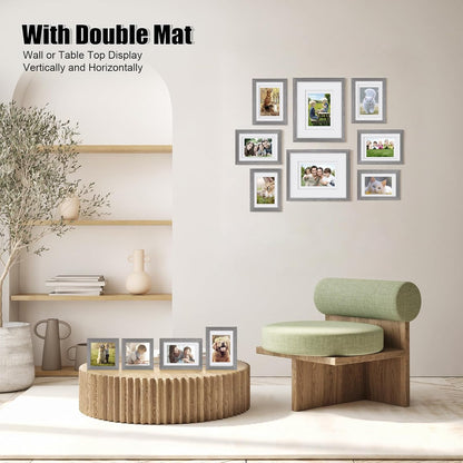 Egofine Picture Frame Set 12 Pack, Picture Frames Collage Wall Decor with Two 11x14, Two 8x10, Four 5x7, Four 4x6 for Wall and Tabletop, Made of Solid Wood, Covered by Plexiglass, Natural Wood