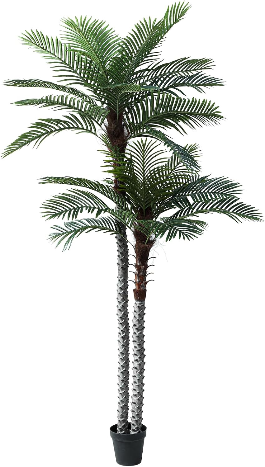 Nafresh 8ft Tall UV Resistant Faux Palm Tree, 96in Artificial Palm Tree Indoor Outdoor, Fake Tree with Real Bark and Realistic Leaves and for Home House Office Living Room Yard Patio.