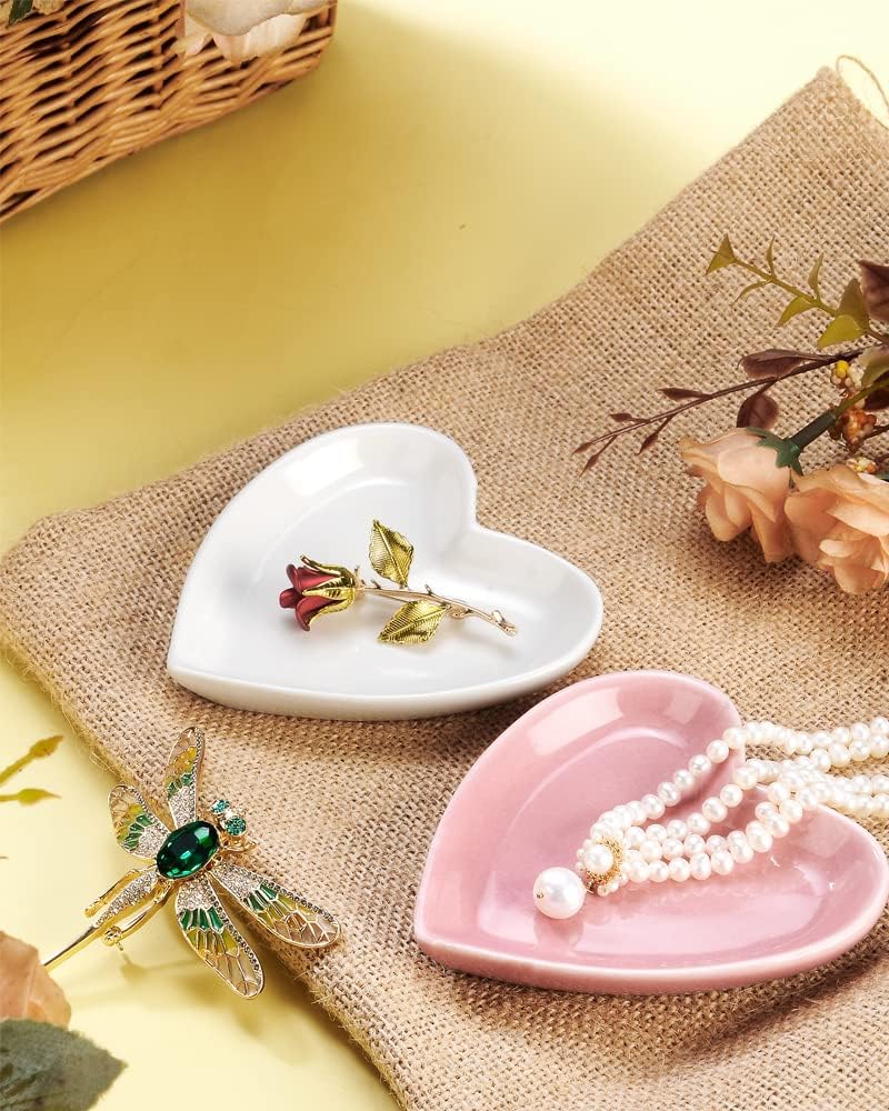 JAMEND CLXP Lotus Leaf Shape Decorative Ring Tray, Small Key Bowl, Ceramic Trinket Tray Jewelry Dish Organizing Necklace Earrings, Home Decoration for Mom Best Friend Sister, Pink.