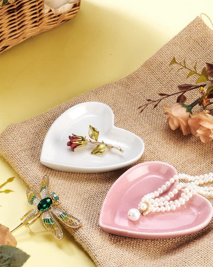 JAMEND CLXP Lotus Leaf Shape Decorative Ring Tray, Small Key Bowl, Ceramic Trinket Tray Jewelry Dish Organizing Necklace Earrings, Home Decoration for Mom Best Friend Sister, Pink.