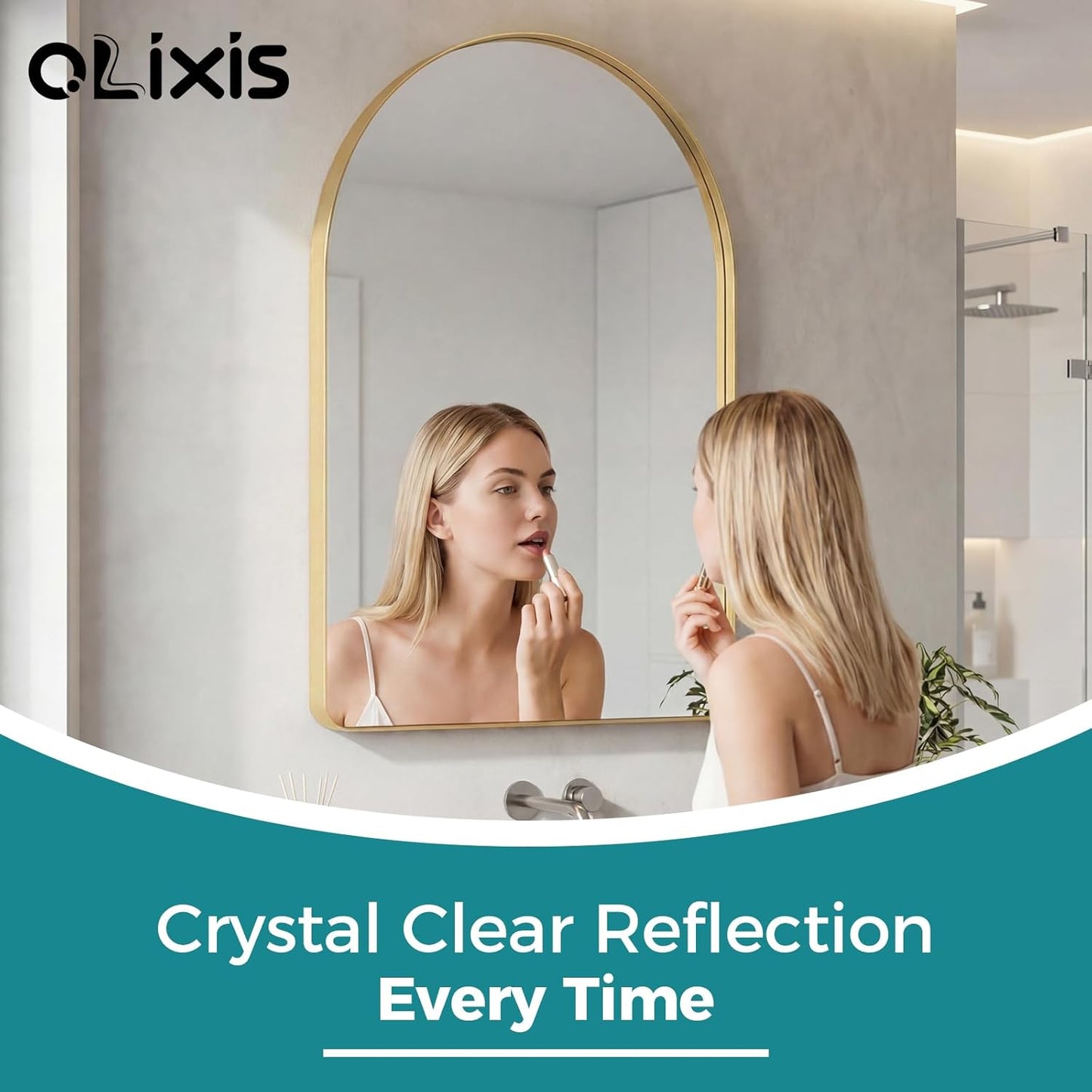 OLIXIS Arched Bathroom Mirror for Over Sink, 34x32 Inch Wall Mirror Arched Rounded Rectangle, Modern Wall Mount Vanity Mirror with Matte Metal Deep Framed, for Home Decor, Living Room, Black