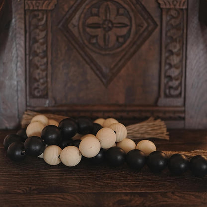 Extra Large Wood Bead Garland with 1.6" Diameter Wood Beads, Wooden Beads Garland with Tassels, Decorative Beads, Farmhouse Beads Home Decor (Nature Beige, 41 Inches)
