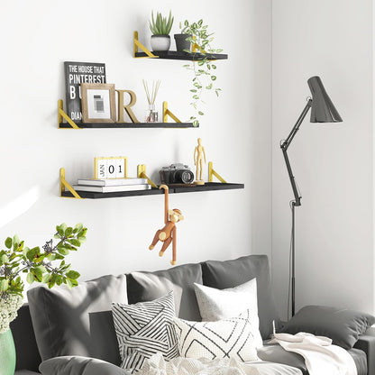 YGEOMER Floating Shelves for Wall, Different Sizes Dark Carbonized Brown Wall Shelves for Living Room, Bathroom, Bedroom, Kitchen, Home Decor (Set of 4)