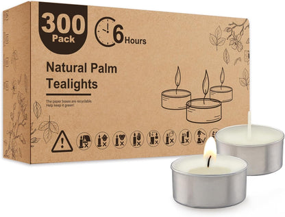 Ashlux Unscented Palm Tea Lights Candles 100 Pack Bulk, 4.5 Hours Long Burning White Tea Lights,Non-Paraffin, Smokeless, Mini Tealight Votive Candles for Wedding, Christmas Lights, Party, Christmas