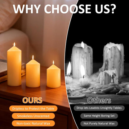 18 Pcs Ivory Pillar Candles Bulk Set，3 Different Lengths 2 x 3/4/6 Inch (6 Each)，Hurricane Candles，Dripless Unscented Smokeless，Gives You a Better Atmosphere When Organizing an Event Party.