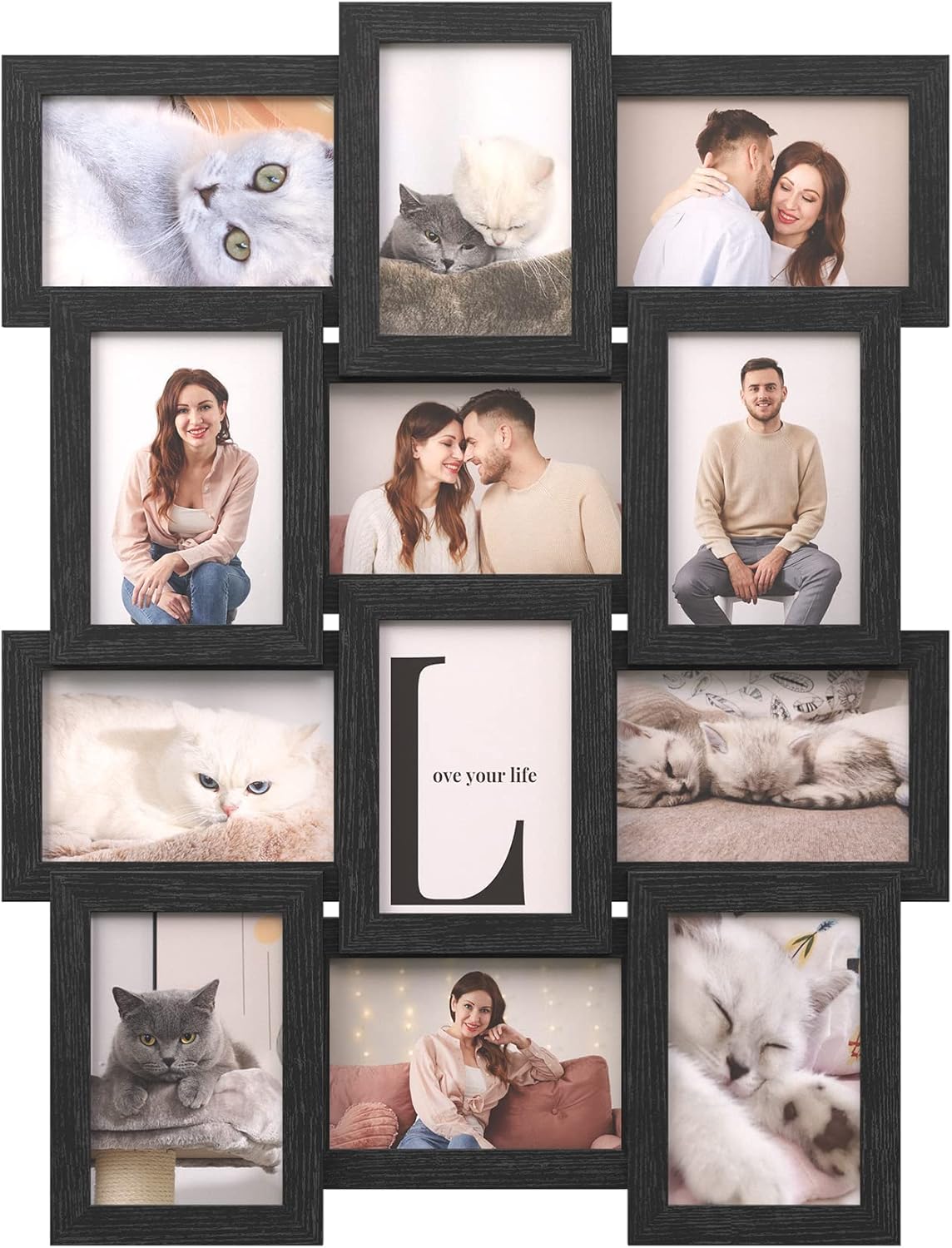 SONGMICS Collage Picture Frames, 4x6 for Wall Decor, Multi Family Photo for Gallery Decor, Hanging Display, Set of 12, Rustic Brown URPF026X01