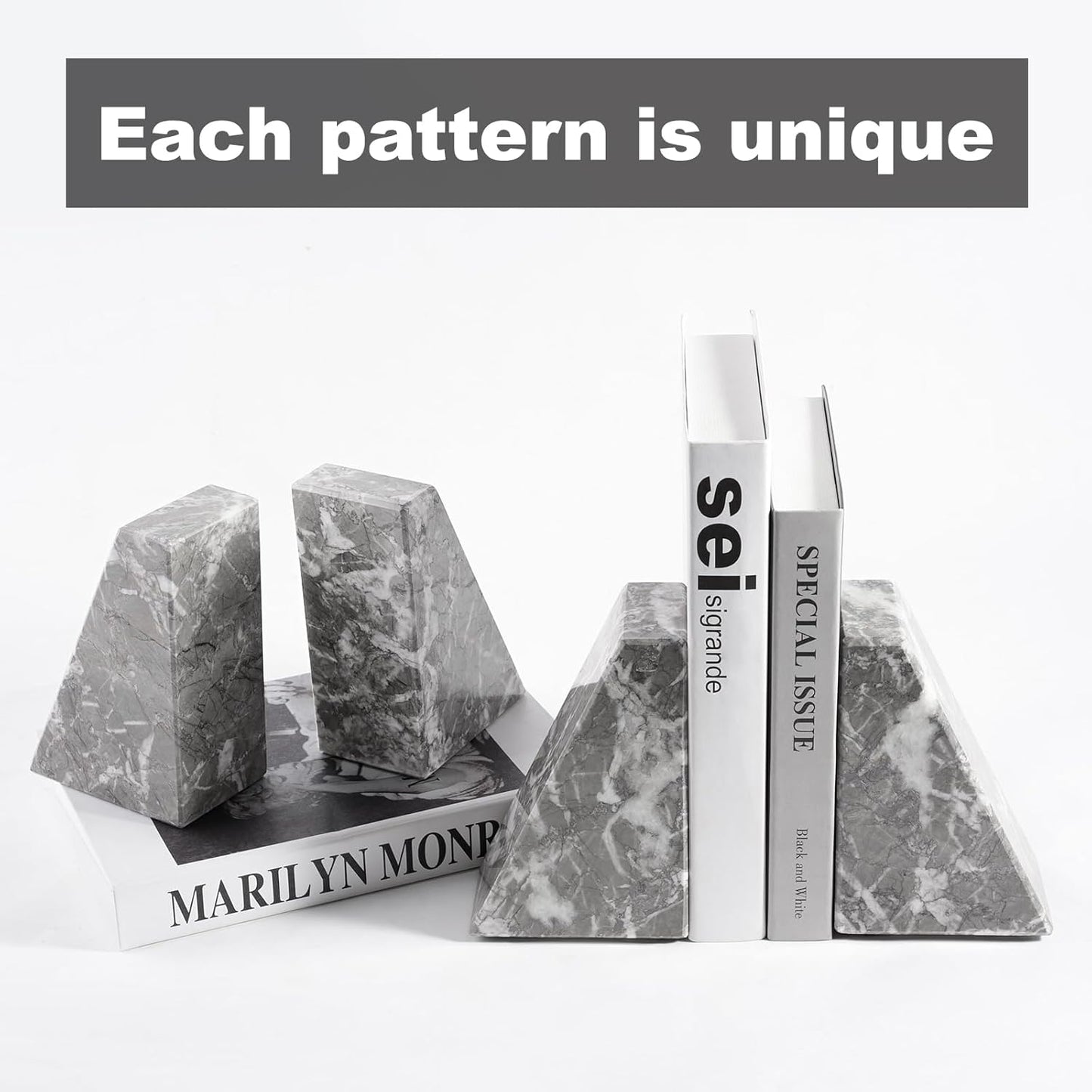 Karibiber Travertine Bookends for Heavy Books, Marble Decorative Bookends for Shelves, Heavy-Duty Stone Book Ends for Hardback Book & Cookbooks, Unique Book Stopper & Holder, Travertino Italy