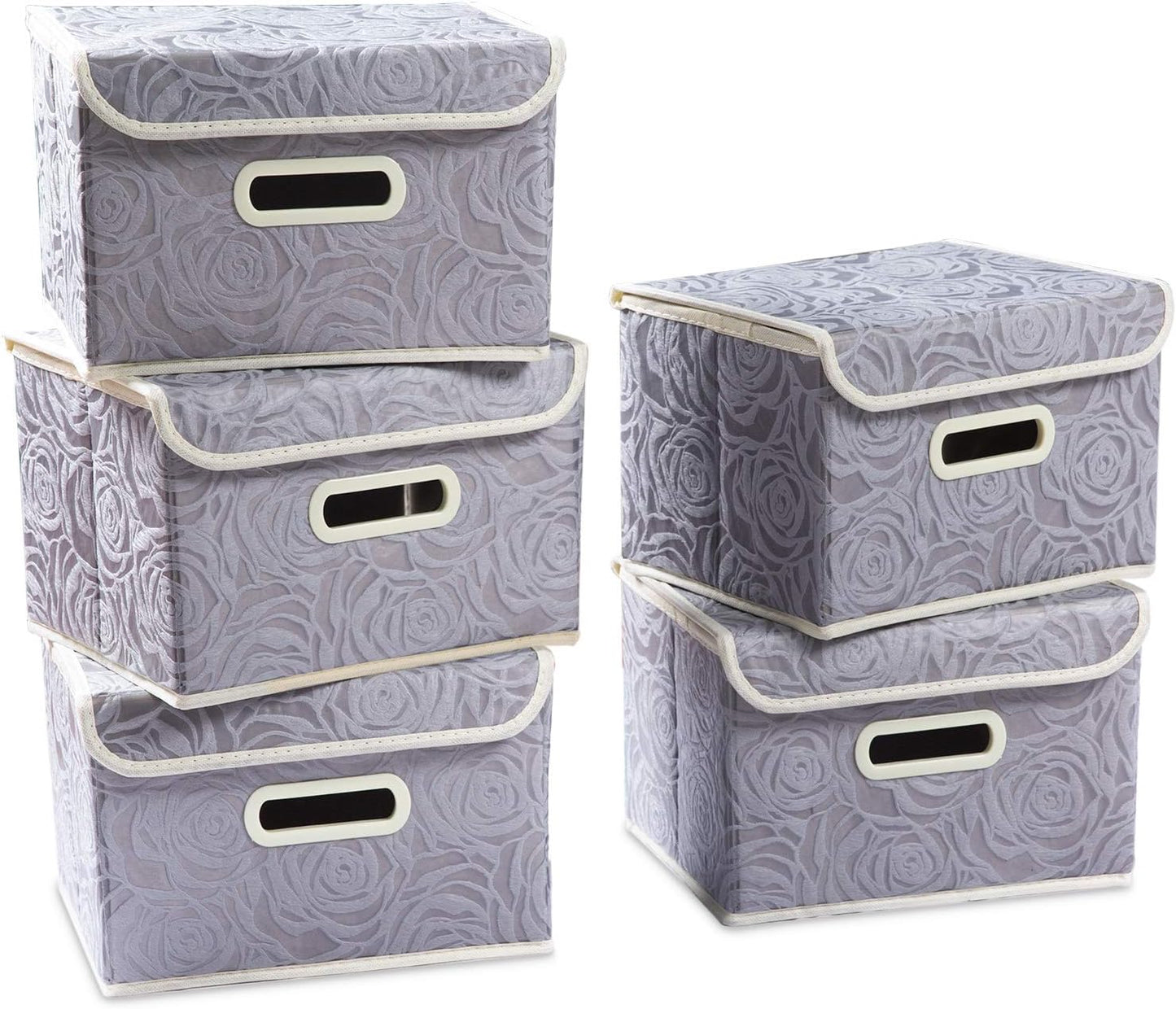 PRANDOM Larger Collapsible Storage Bin with Lid [1-Pack] Fabric Decorative Storage Box Cube Organizer Container Baskes with Handles Divider for Bedroom Closet Living Room Pink 17.7x11.8x11.8 Inch