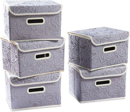 PRANDOM Larger Collapsible Storage Bin with Lid [1-Pack] Fabric Decorative Storage Box Cube Organizer Container Baskes with Handles Divider for Bedroom Closet Living Room Pink 17.7x11.8x11.8 Inch