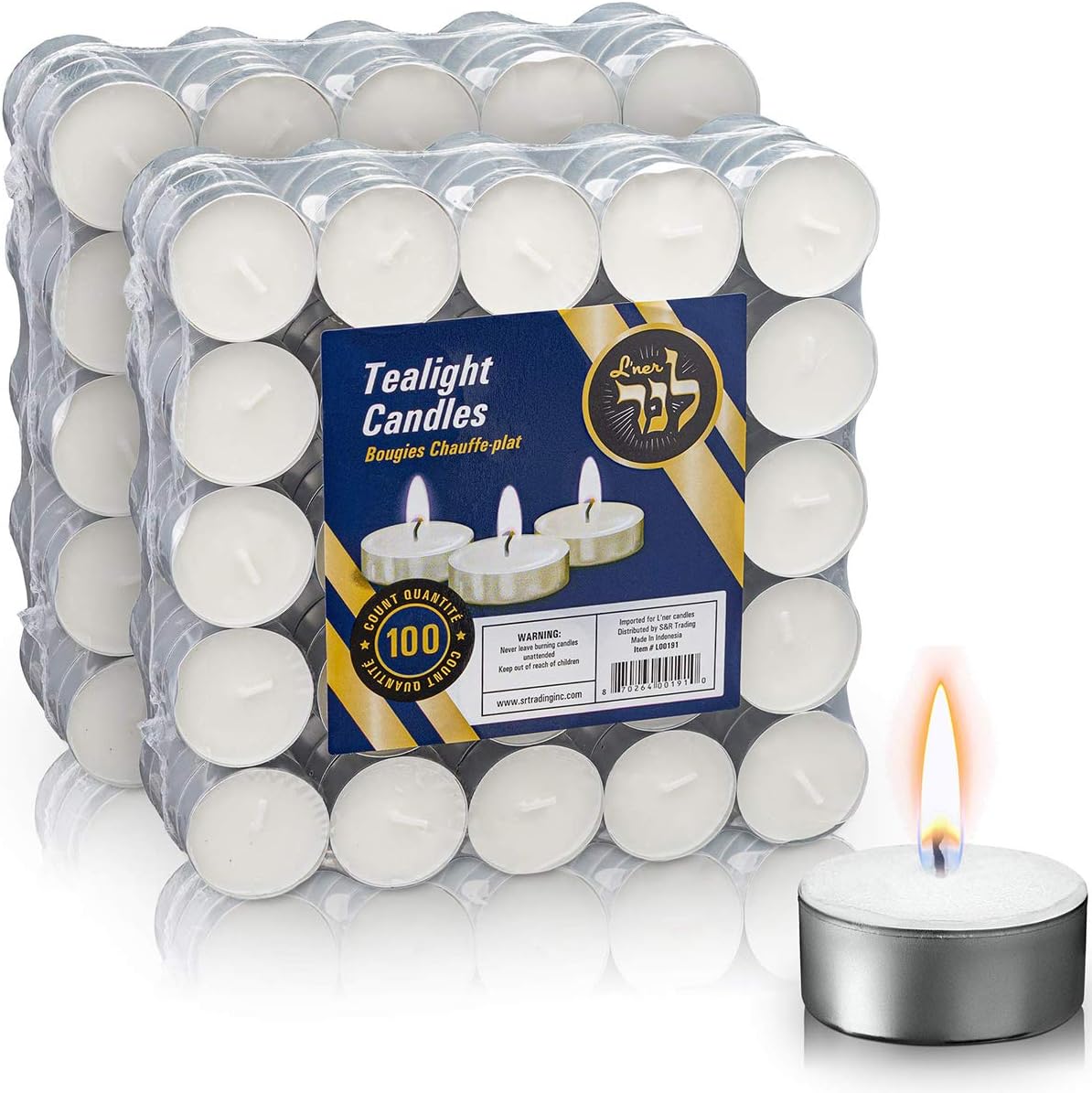 L'ner Tea Light Candles – Set of 100 Unscented Tea Lights – Burns Aprx. 4 Hours – Party & Ambience Candles – Restaurant Decorations