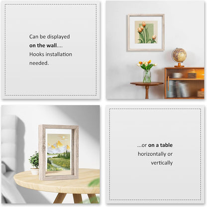 MUYE 11x14 Floating Frame Set of 2,Double Glass Rustic Frame,Display Any Size Photo up to 11x14,Wall Mount or Tabletop Standing,Natural