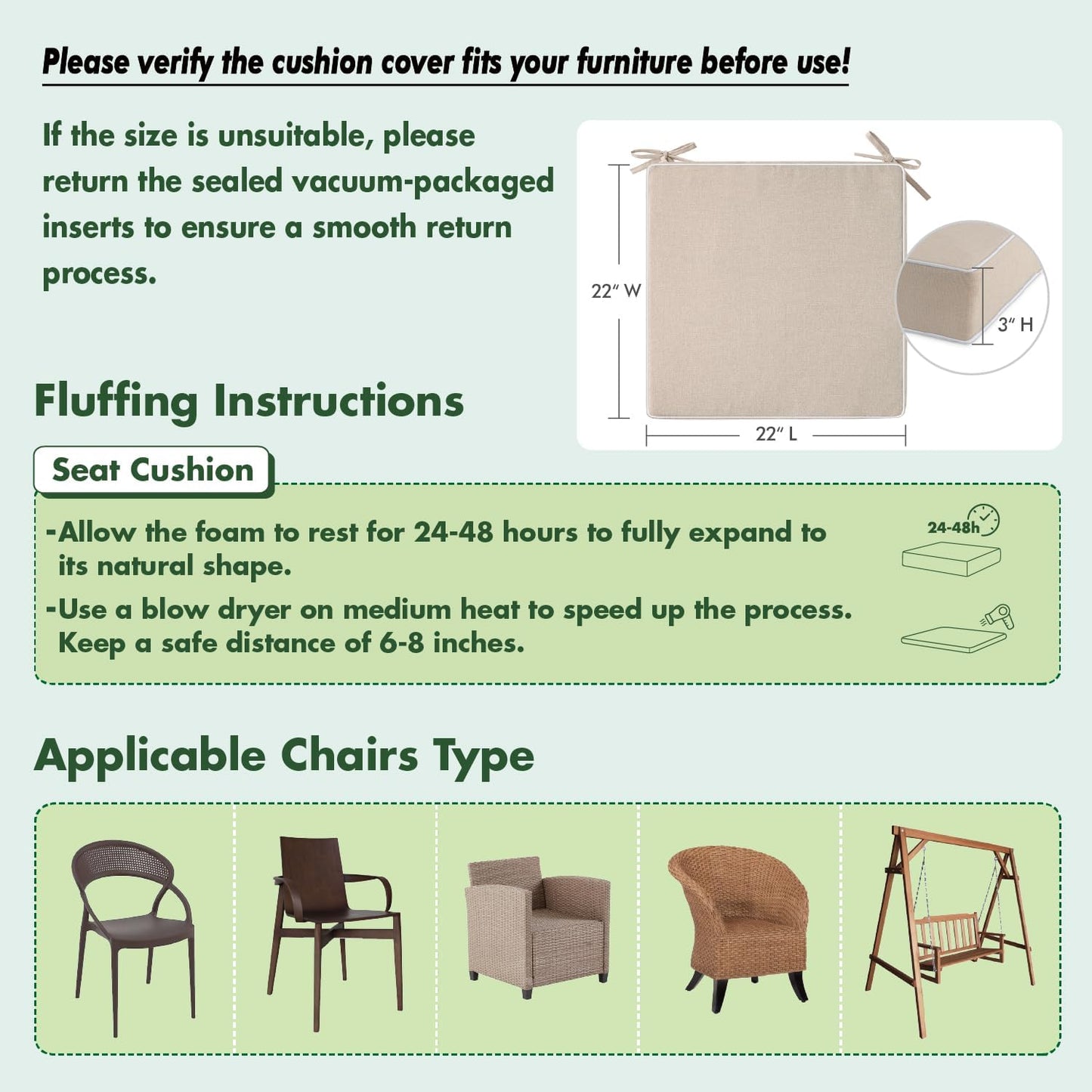 MIULEE Beige Outdoor Bench Cushion Set of 1, 48x18x3 Inch Waterproof Patio Seat Cushions for Swing and Outdoor Furniture Couch Sofa, 3 Year Color Fastness High Density Foam with Adjustable Ties