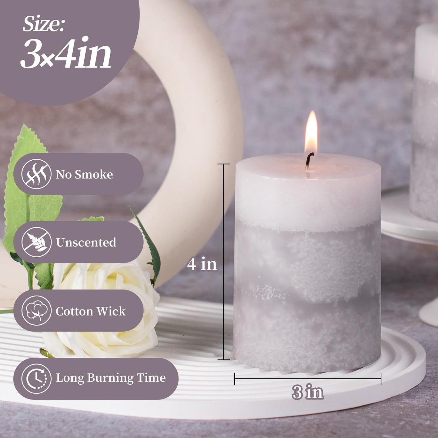 KONNI Coffee Layered Pillar Candles Set of 3, 3"x 4" Unscented Pillar Candles Bulk, 39 Hours Long Burning Candles, Smokeless&Dripless Round Candle for Wedding, Home Decoration, Parties, Spas, Dinner
