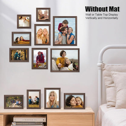 Egofine Picture Frame Set 12 Pack, Picture Frames Collage Wall Decor with Two 11x14, Two 8x10, Four 5x7, Four 4x6 for Wall and Tabletop, Made of Solid Wood, Covered by Plexiglass, Natural Wood