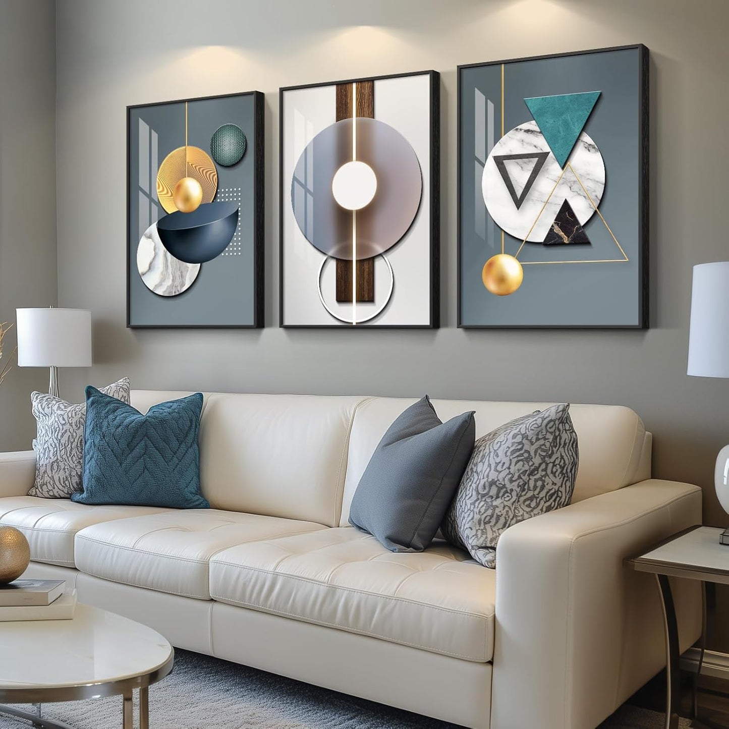 Framed Modern Luxury Gold Wall Art, Set of 3 Piece Contemporary Paintings Artwork for Walls, Golden Prints Pictures with Gold Frame, Wall Decor for Living Room, Hallway, Bedroom, Office 16x24 Inch