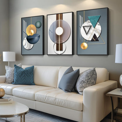 Framed Modern Luxury Gold Wall Art, Set of 3 Piece Contemporary Paintings Artwork for Walls, Golden Prints Pictures with Gold Frame, Wall Decor for Living Room, Hallway, Bedroom, Office 16x24 Inch