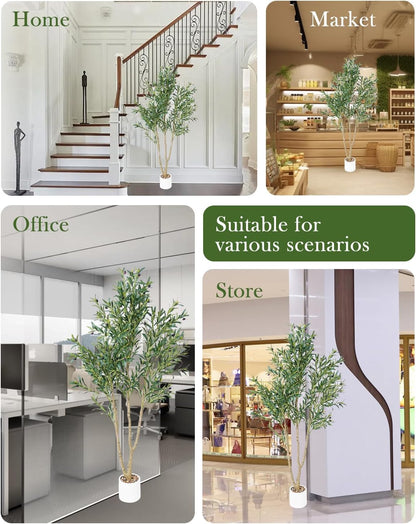 Olive Tree 6FT Fake Tree Faux Plants Indoor with Pot Artificial Tree Nearly Natural Olive Branches and Fruits for Living Room Home Office Decorations