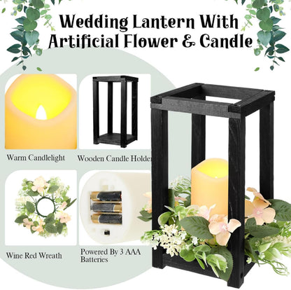 Hushee 30 Pcs Wooden Wedding Lantern Centerpiece Integrated Holders with Candles and Wreaths Rustic Wooden Candle Lantern Decor for Wedding Party Table Valentine Decor (Yellow)