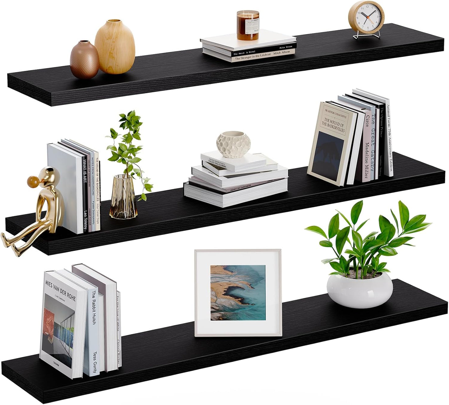 AMADA HOMEFURNISHING Floating Shelves, Wall Shelves for Bathroom/Living Room/Bedroom/Kitchen Decor, White Shelves with Invisible Brackets Set of 3 - AMFS08