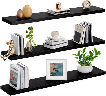 AMADA HOMEFURNISHING Floating Shelves, Wall Shelves for Bathroom/Living Room/Bedroom/Kitchen Decor, White Shelves with Invisible Brackets Set of 3 - AMFS08