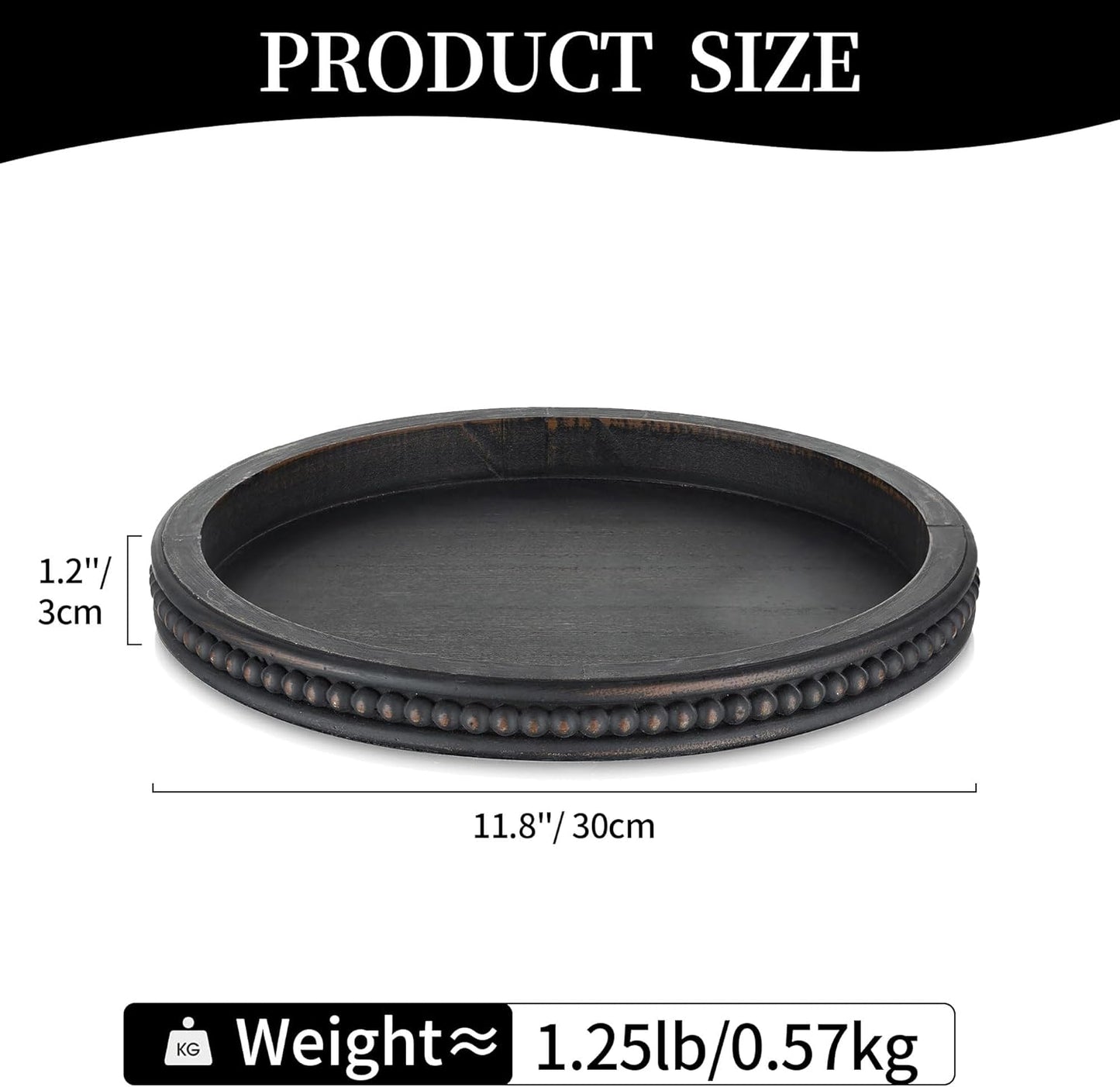 Hanobe Round Wooden Decorative Tray: White Washed Bead Tray Decor for Coffee Table Centerpiece Rustic Farmhouse Tray for Kitchen Counter Living Room Decoration