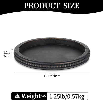 Hanobe Round Wooden Decorative Tray: White Washed Bead Tray Decor for Coffee Table Centerpiece Rustic Farmhouse Tray for Kitchen Counter Living Room Decoration