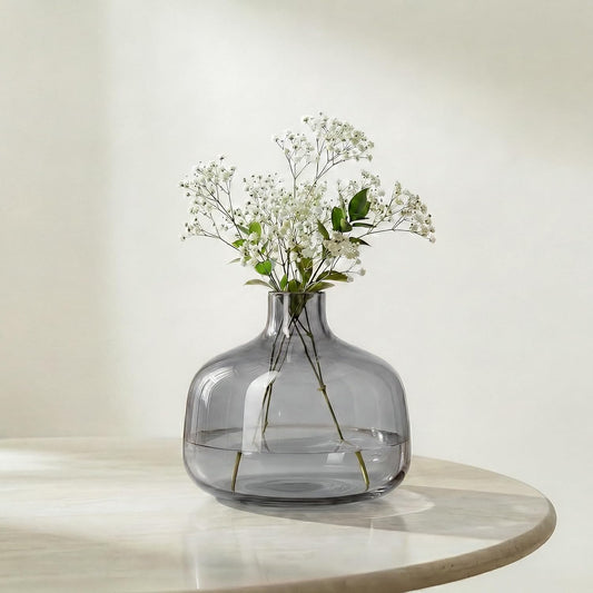 Torre & Tagus Belle Mouth Blown Art Glass Vase for Flowers - 4" Tall Clear Smoke Gray Colorful Vase, Handmade Small Black Vases for Home Decor, Black Bud Vases as Decorative Shelf Decor or Wedding