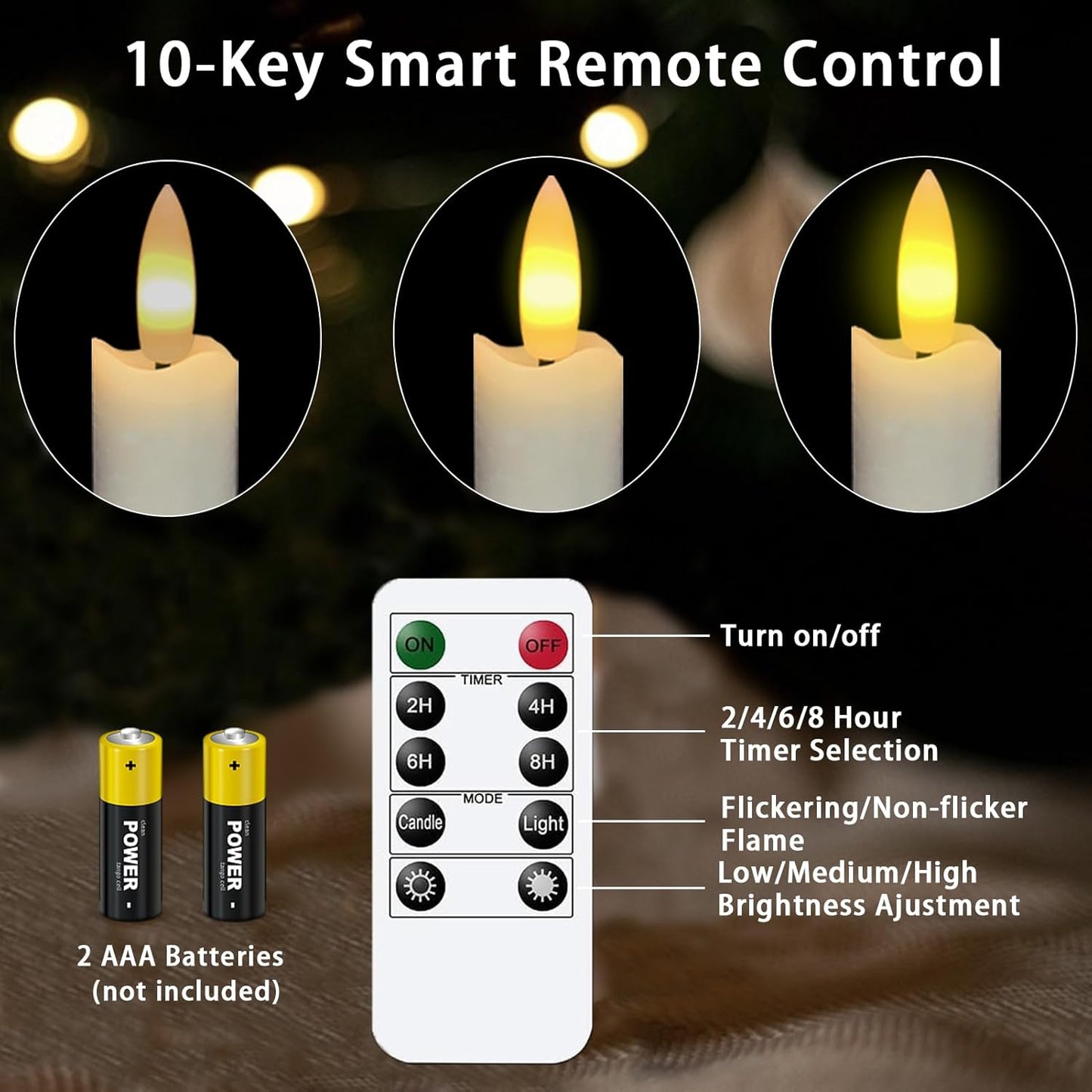 KSWING Upgraded Real Wax Short LED Flameless Taper Candles with Remote, 6 PCS White Candlesticks Battery Operated 3D Flickering - 6" Realistic Fake Candle Sticks for Home/Wedding/Fireplace Xmas Decor