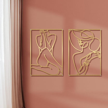 Glamativity 4 Pack Gold Wall Art Decor, Minimalist Single Line Real Metal Wall Art, Woman's Body Shape Abstract Wall Art (Gold Classic Style, 17 x 11.8'')