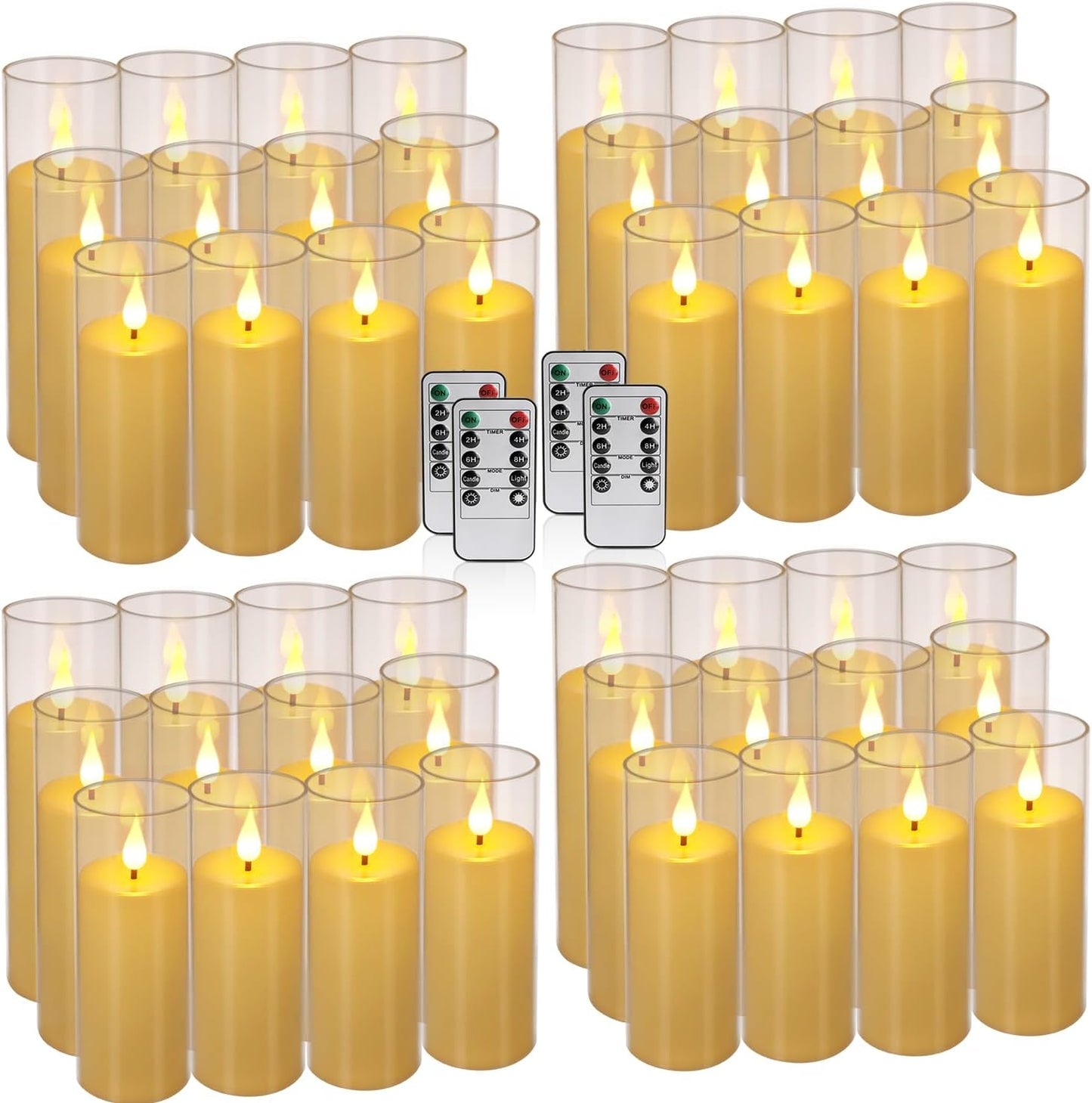 YOROXRG Set of 24 Waterproof Outdoor Flameless Candles, LED Candles with 4 Remote and Timer,(H 4" 5" 6" x D 2.2"),for Halloween Wedding Festiv