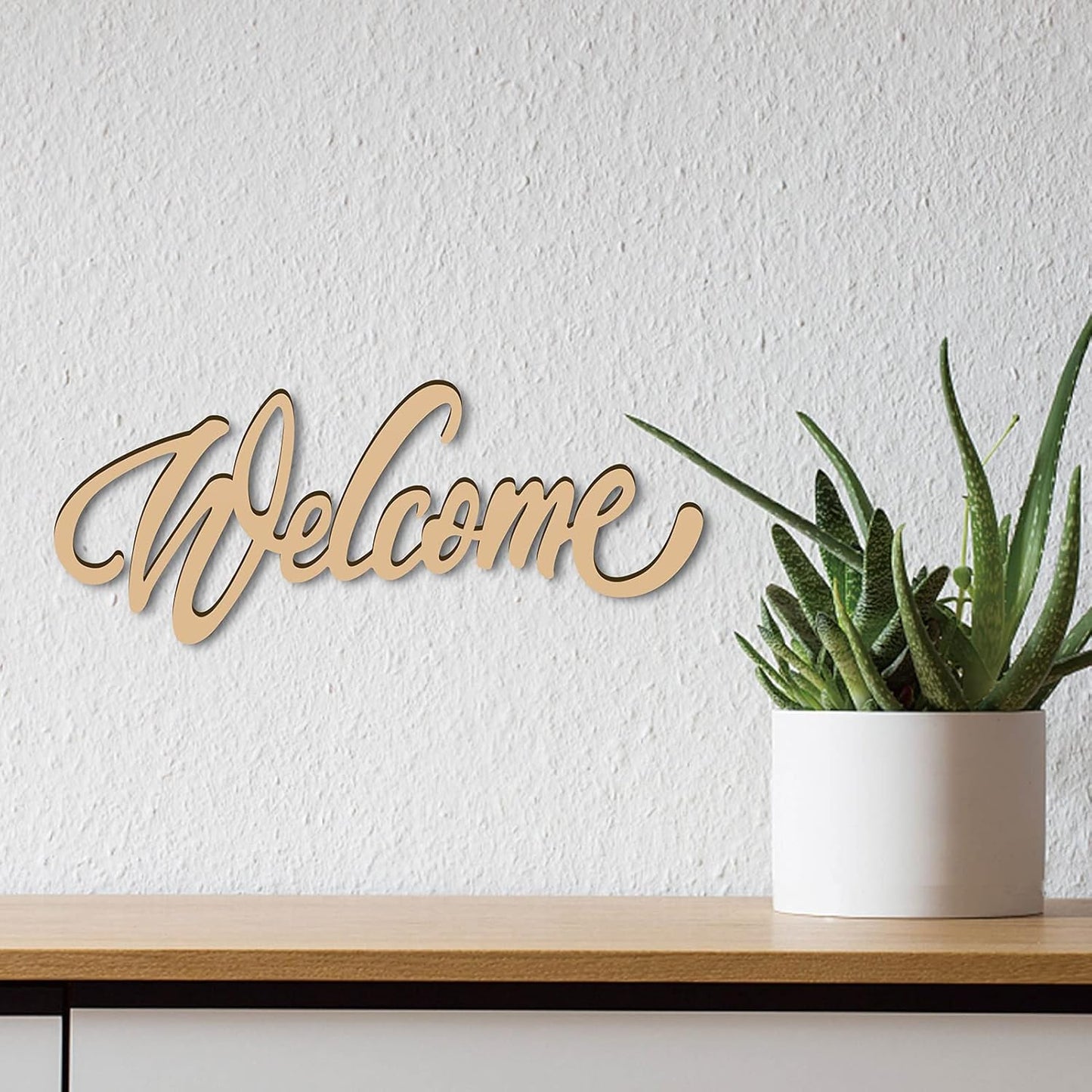 CREATCABIN Welcome Sign Welcome Wood Cutout Wooden Wall Decor Letters Laser Cut Art Unfinished Rustic Decorative DIY for Front Door Home Gallery Porch Coffee Bar Wreath Gift 11.8 x 2.4 Inch