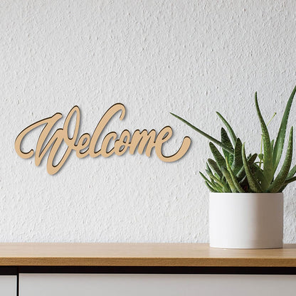 CREATCABIN Welcome Sign Welcome Wood Cutout Wooden Wall Decor Letters Laser Cut Art Unfinished Rustic Decorative DIY for Front Door Home Gallery Porch Coffee Bar Wreath Gift 11.8 x 2.4 Inch