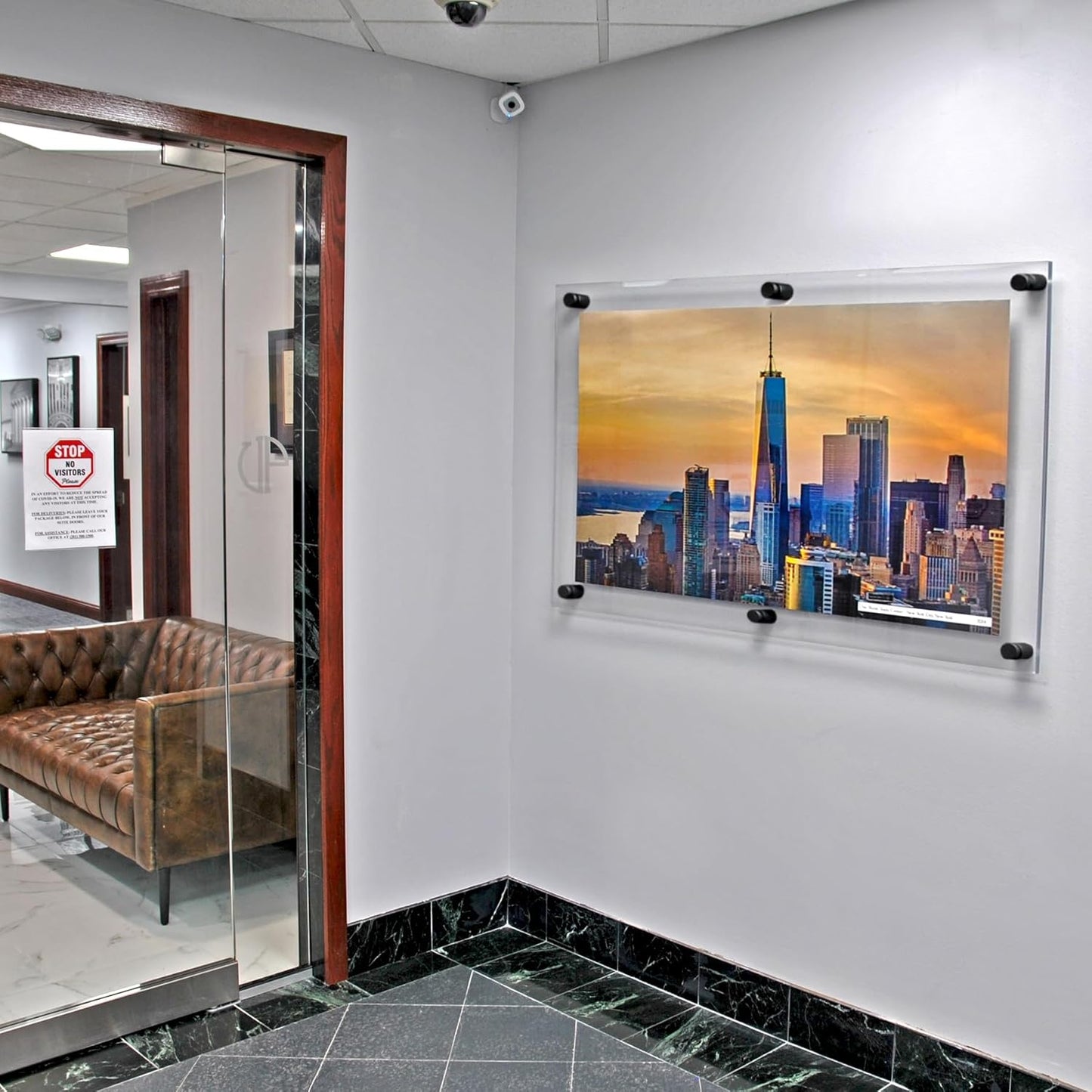 Azar Displays,105536, Floating Acrylic Wall Frame with Silver Hardware Stand Off Caps, Clear Hanging Photo Frame Display Mount with Frameless Border, Glass-Like Frame for Large Prints, 24" x 36"