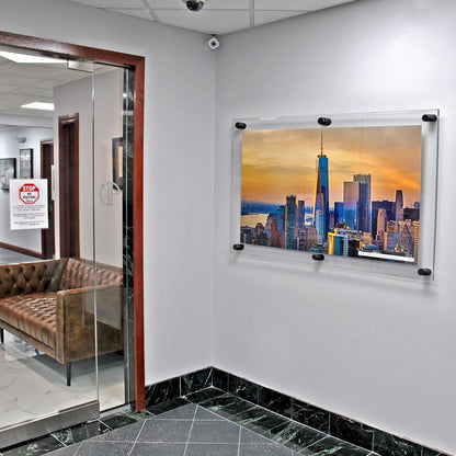 Azar Displays,105536, Floating Acrylic Wall Frame with Silver Hardware Stand Off Caps, Clear Hanging Photo Frame Display Mount with Frameless Border, Glass-Like Frame for Large Prints, 24" x 36"