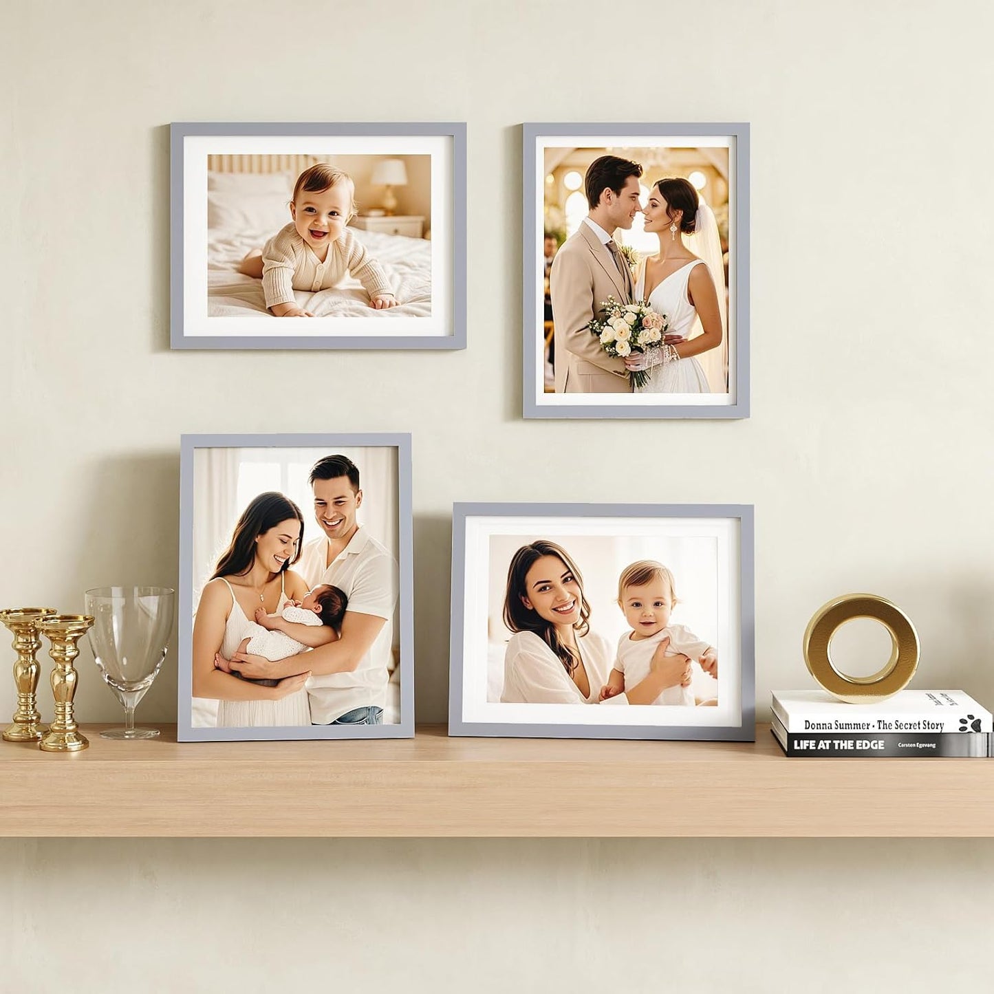 Egofine 12x16 Picture Frame Black, Covered by Plexiglass Made of Solid Wood, Display Pictures 9x12 and 11x14 with Mat or 12x16 Without Mat, for Wall Mounting Photo Frame - Colors A