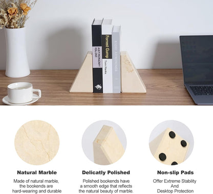 Karibiber Travertine Bookends for Heavy Books, Marble Decorative Bookends for Shelves, Heavy-Duty Stone Book Ends for Hardback Book & Cookbooks, Unique Book Stopper & Holder, Travertino Italy