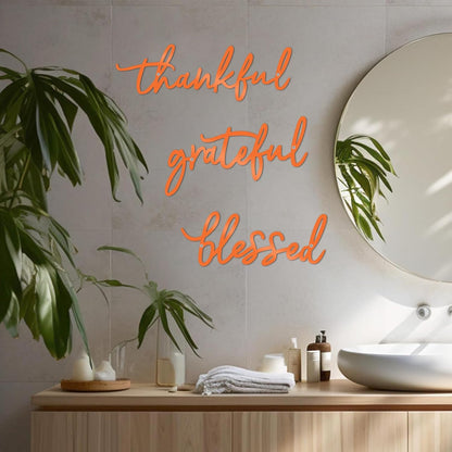 Thankful Grateful Blessed Letter Sign Metal Wall Decor, 3 Piece Black Letters Wall Art for Bathroom Bedroom Metal Words Wall Decor for Home Decor