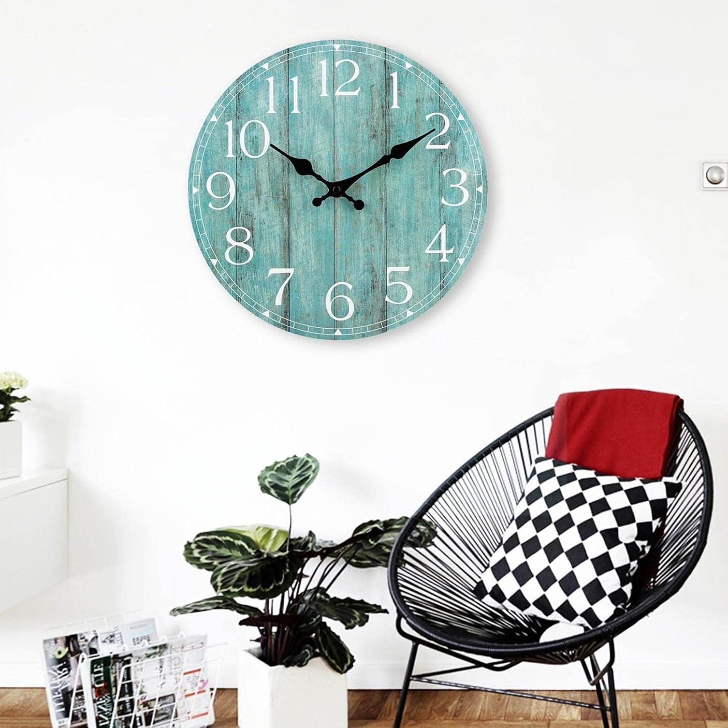 Wall Clock, Rustic Wall Clocks Battery Operated Silent Non Ticking, Country Round Wooden Clocks Farmhous Wall Decorative for Kitchen, Bathroom, Living Room (Gray 8 Inch)