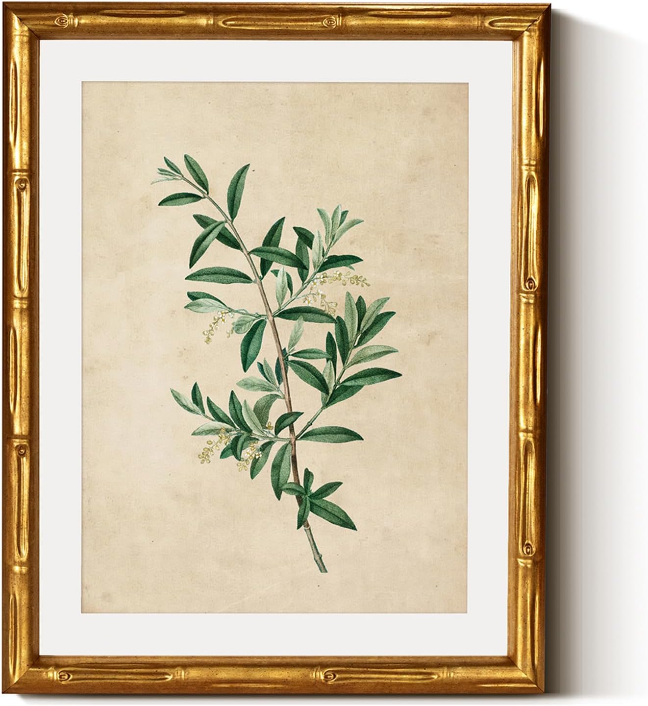 InSimSea Gold Bamboo Framed Canvas Wall Art, Retro Blue Hydrangea Botanical Prints, Antique Flowers Picture Frame with Mat, Victorian Home Wall Decor for Kitchen Living Room Bedroom, 11x14inch
