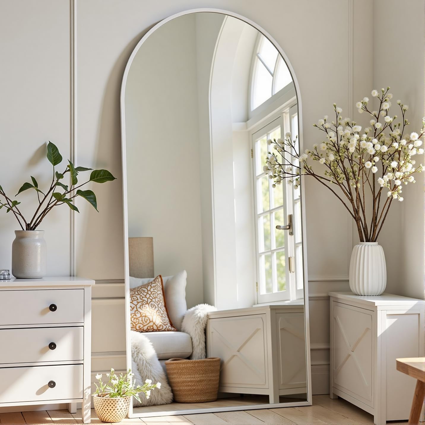 Dewfig Arched Full Length Mirror, 76"x34" Large Floor Mirror, Full Body Mirrors for Leaning or Hanging, Standing Mirrors for Bedroom, Living Room,Dressing Room, Aluminum Alloy Frame, Black
