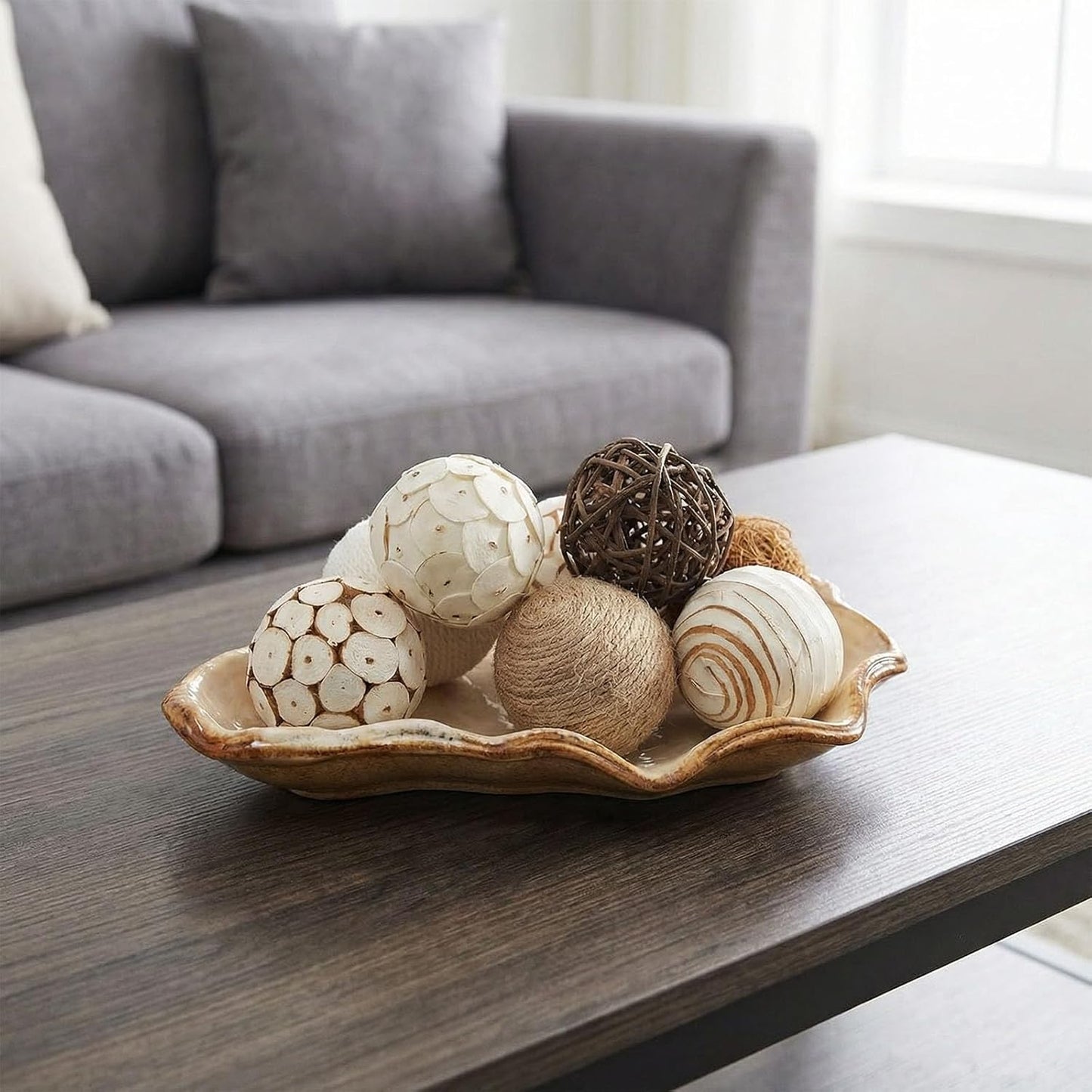 6pcs Decorative Balls for Bowl Centerpiece, 2.4 Inch Orbs Spheres Decor Balls Rattan Wicker Balls for Bowl Fillers, DIY Home Vase Table Decor