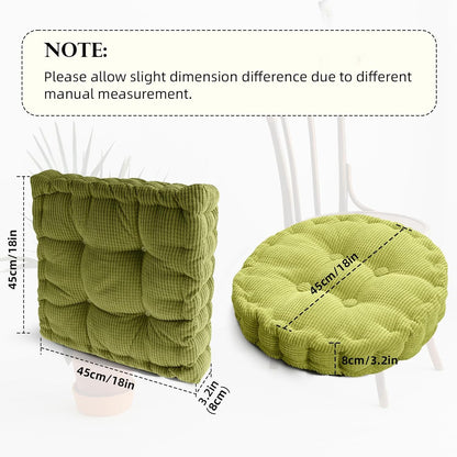2 Pack Large Square and Round Floor Cushions for Adults Meditation Floor Pillow Green Corduroy Floor Seat Pillows Cushion for Living Room Balcony Tatami Yoga,18x18 Inch