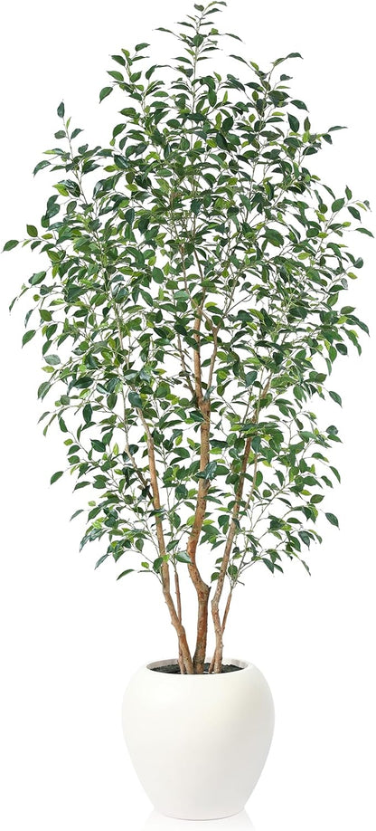 VeriNatural 8FT Artificial Ficus Tree, Indoor Faux Ficus Plant with Realistic Leaves & Natural Wood Trunk, 8ft Tall, Green, All Seasons, Perfect for Living Room Home Decor