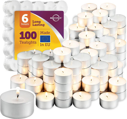 MontoPack Unscented White Tealight Candles Bulk [200] | 6 Hours of Smokeless, Dripless, Long Lasting Burning Paraffin Tea Lights | Small Votive Mini Candles for Home, Shabbat, Weddings & Emergencies