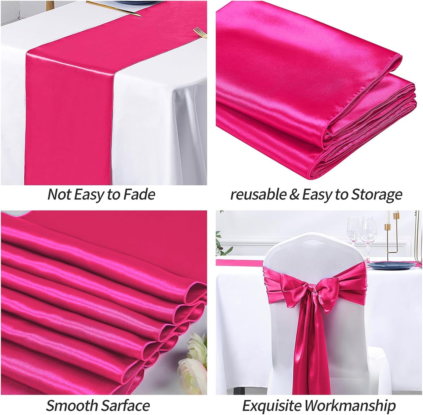 SiinvdaBZX 4 Pcs Royal Blue Satin Table Runner 12 x 108 inches Long, Bright Smooth Satin Wedding Table Runner Decorations for Birthday Parties, Buffet, Banquets, Graduations, Engagements